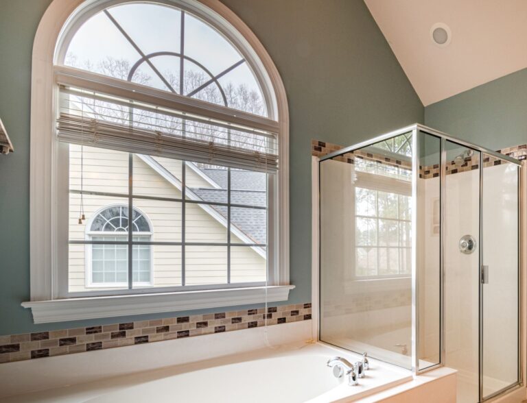 Spacious contemporary bathroom featuring a luxurious bathtub, shower, and adjacent walk-in closet.
